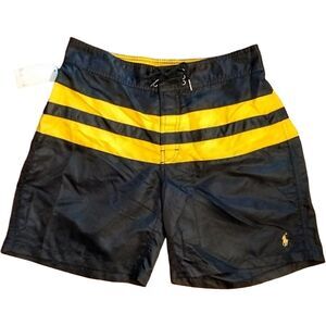 VTG Polo Ralph Lauren Swim Shorts, Size Medium Adj. Waist, Black/Yellow